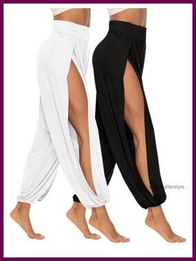 High Slit Harem Pants Hippie Yoga Trousers Rayon Spandex Loose Relaxed